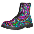 Purple Teal Circle Mandala Print Lace-Up Boots
