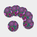 Purple Teal Circle Mandala Print Leather Coaster Set