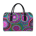 Purple Teal Circle Mandala Print Leather Duffel Bag