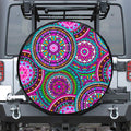 Purple Teal Circle Mandala Print Leather Spare Tire Cover