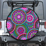 Purple Teal Circle Mandala Print Leather Spare Tire Cover