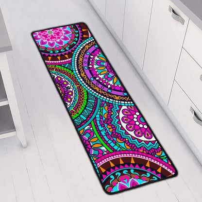 Purple Teal Circle Mandala Print Long Kitchen Mat