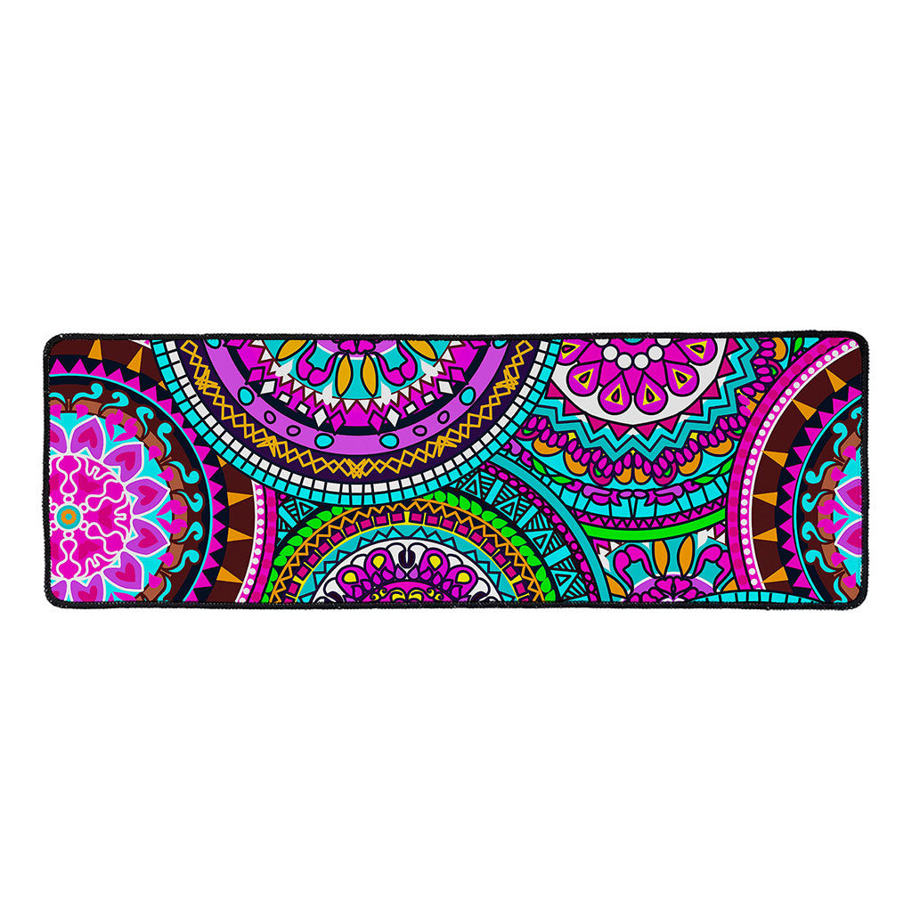 Purple Teal Circle Mandala Print Long Kitchen Mat