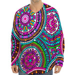 Purple Teal Circle Mandala Print Long Sleeve Baseball Jersey