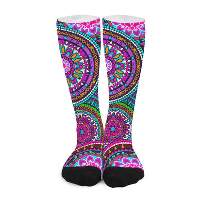 Purple Teal Circle Mandala Print Long Socks