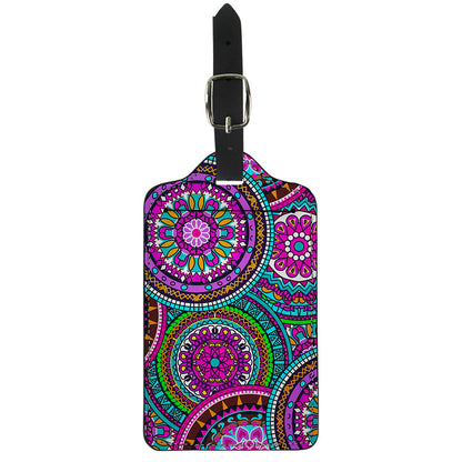 Purple Teal Circle Mandala Print Luggage Tag