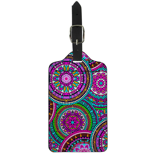 Purple Teal Circle Mandala Print Luggage Tag