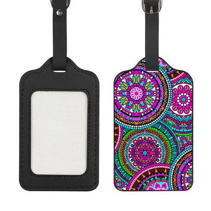 Purple Teal Circle Mandala Print Luggage Tag