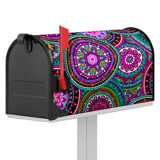 Purple Teal Circle Mandala Print Mailbox Cover