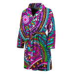 Purple Teal Circle Mandala Print Men's Bathrobe
