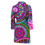Purple Teal Circle Mandala Print Men's Bathrobe