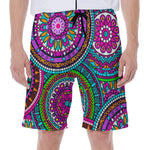 Purple Teal Circle Mandala Print Men's Beach Shorts