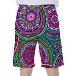 Purple Teal Circle Mandala Print Men's Beach Shorts