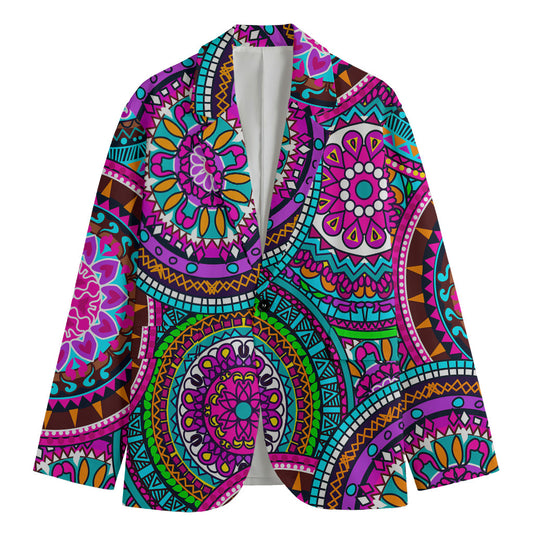 Purple Teal Circle Mandala Print Men's Blazer