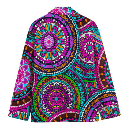 Purple Teal Circle Mandala Print Men's Blazer
