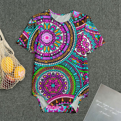 Purple Teal Circle Mandala Print Men's Bodysuit
