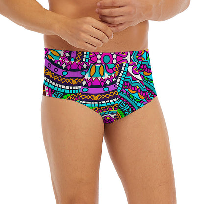 Purple Teal Circle Mandala Print Men's Briefs