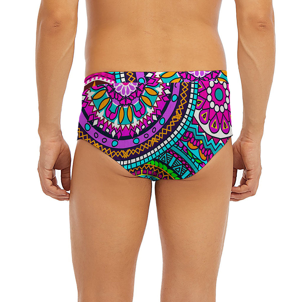 Purple Teal Circle Mandala Print Men's Briefs