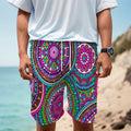 Purple Teal Circle Mandala Print Men's Cargo Shorts