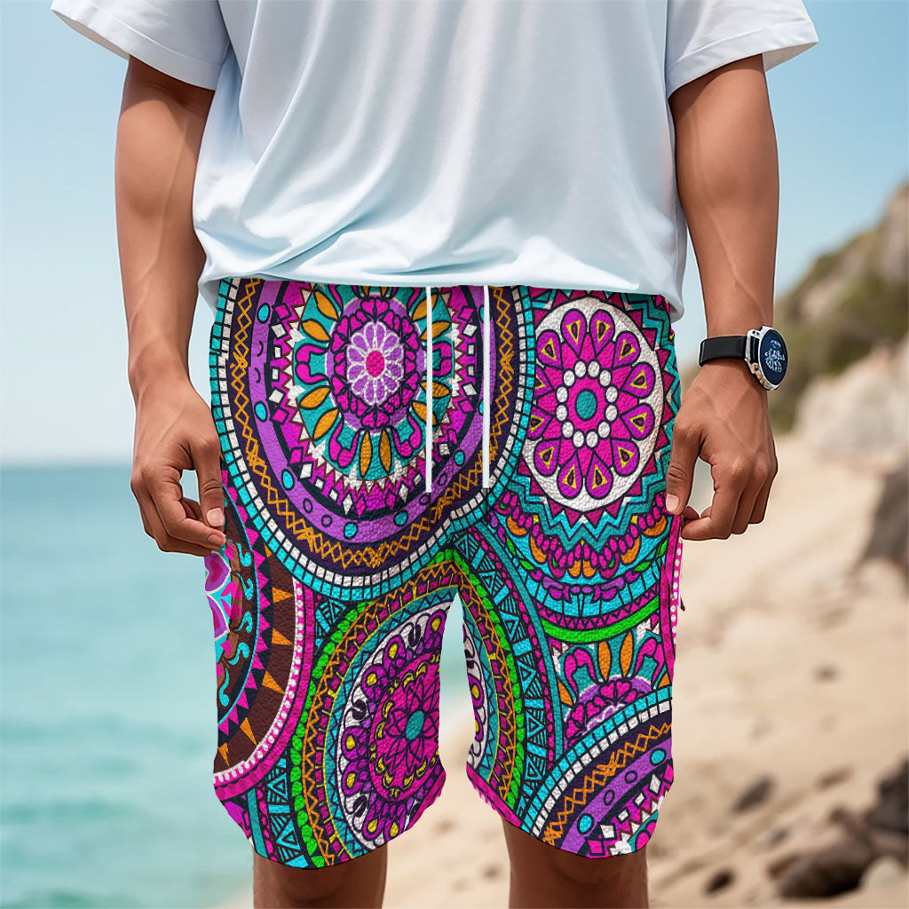 Purple Teal Circle Mandala Print Men's Cargo Shorts