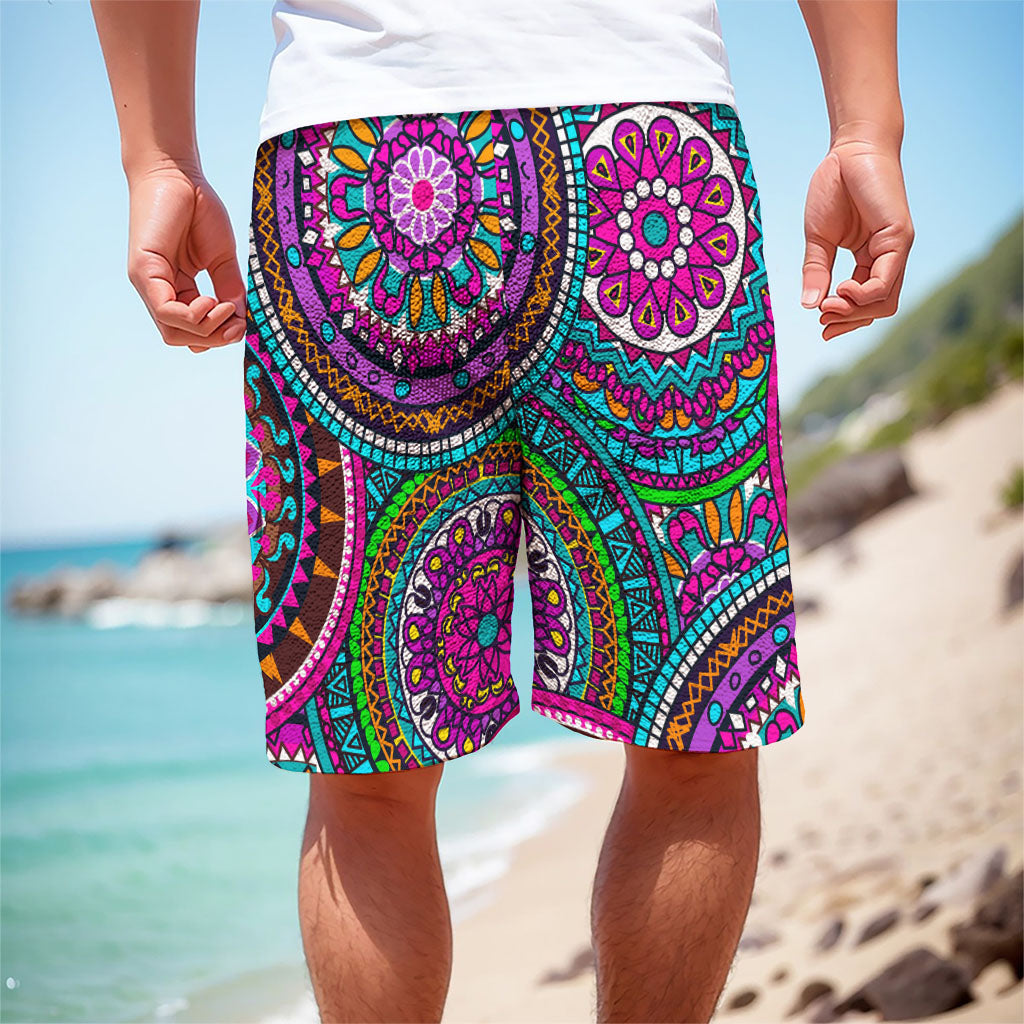 Purple Teal Circle Mandala Print Men's Cargo Shorts