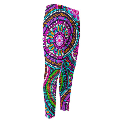 Purple Teal Circle Mandala Print Men's Compression Pants
