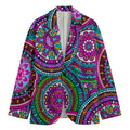 Purple Teal Circle Mandala Print Men's Cotton Blazer