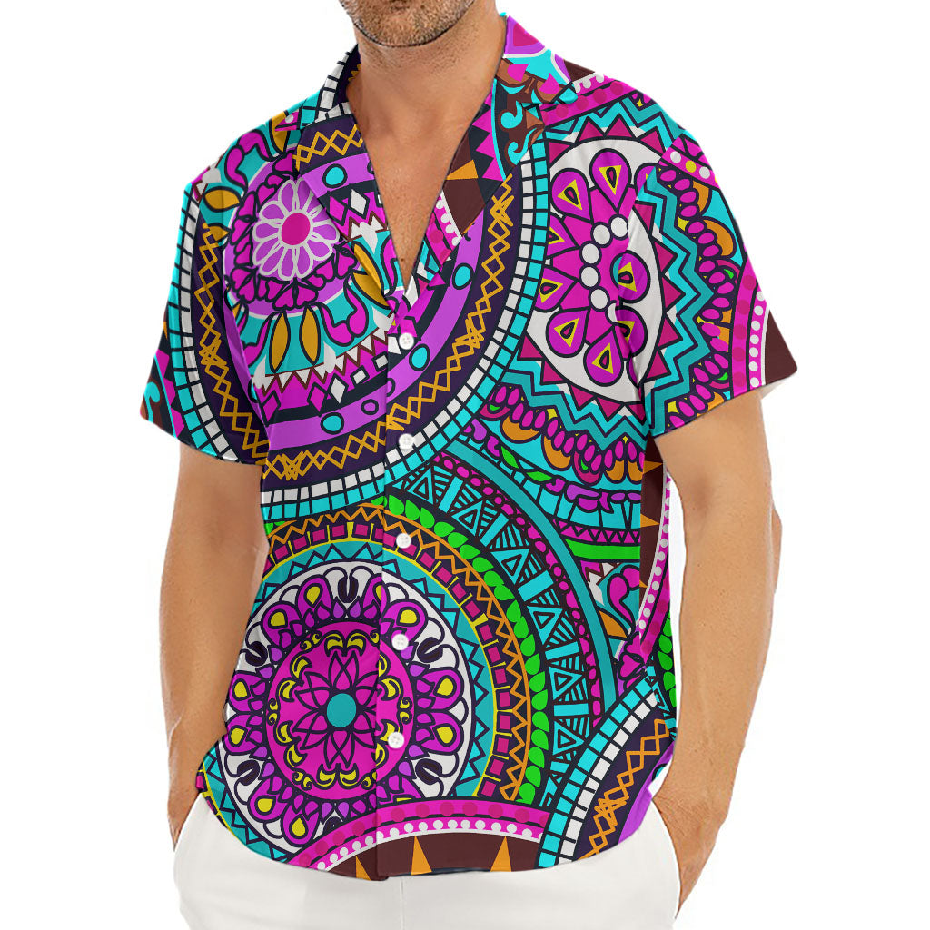 Purple Teal Circle Mandala Print Men's Deep V-Neck Shirt