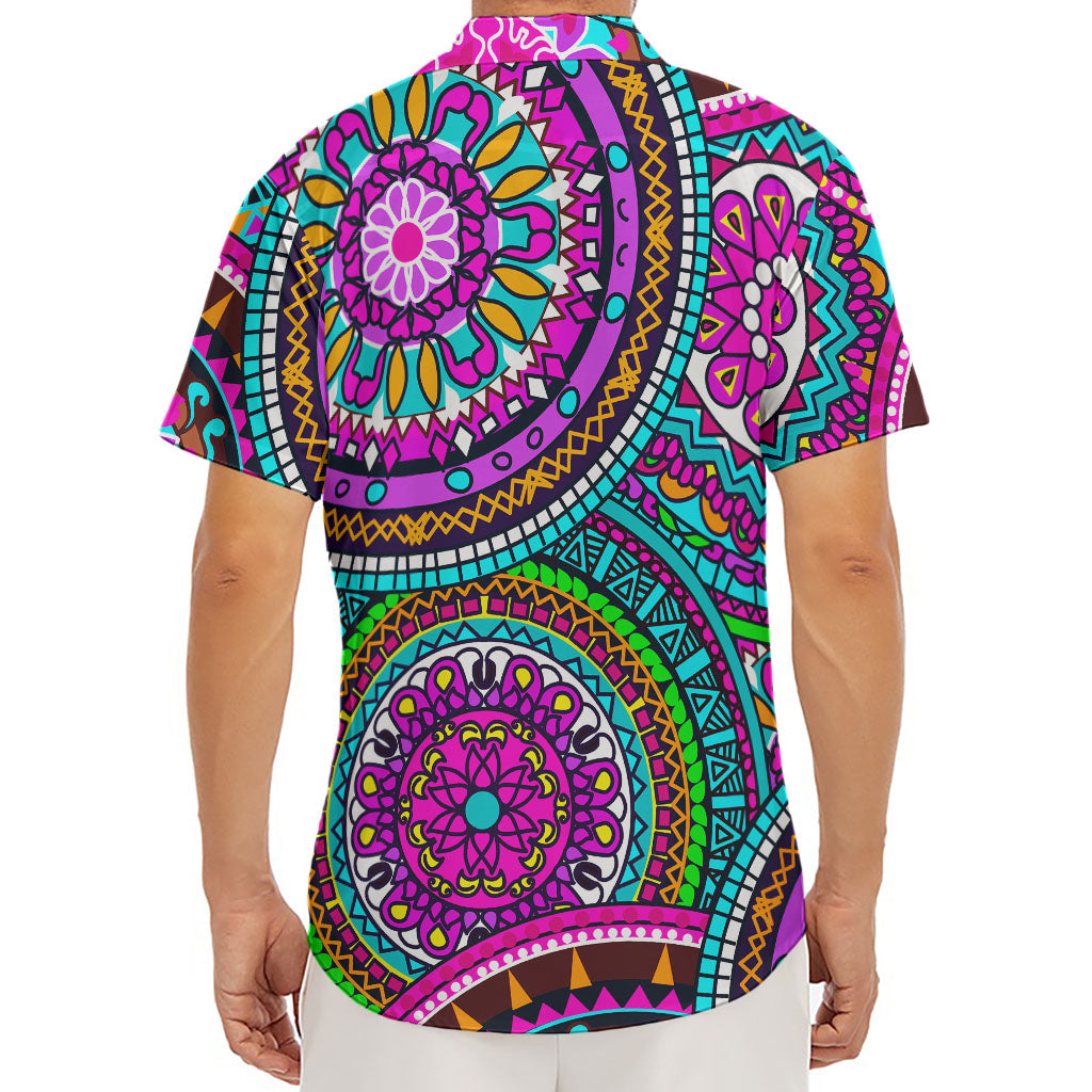 Purple Teal Circle Mandala Print Men's Deep V-Neck Shirt