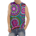 Purple Teal Circle Mandala Print Men's Fitness Tank Top