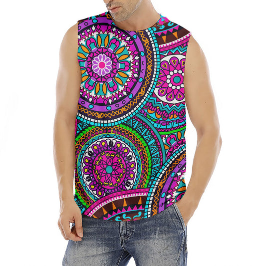 Purple Teal Circle Mandala Print Men's Fitness Tank Top