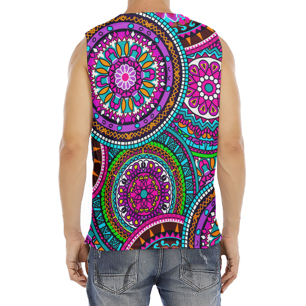 Purple Teal Circle Mandala Print Men's Fitness Tank Top
