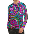 Purple Teal Circle Mandala Print Men's Long Sleeve Rash Guard