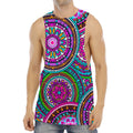 Purple Teal Circle Mandala Print Men's Muscle Tank Top