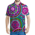 Purple Teal Circle Mandala Print Men's Polo Shirt