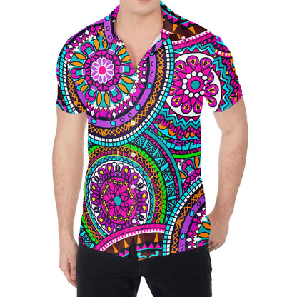 Purple Teal Circle Mandala Print Men's Shirt