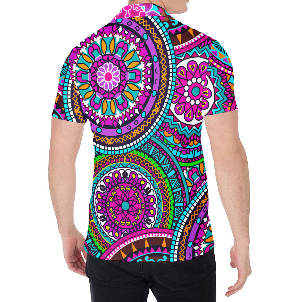 Purple Teal Circle Mandala Print Men's Shirt