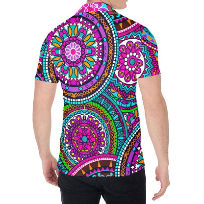 Purple Teal Circle Mandala Print Men's Shirt