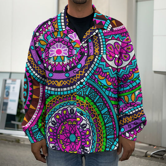 Purple Teal Circle Mandala Print Men's Shirt Jacket