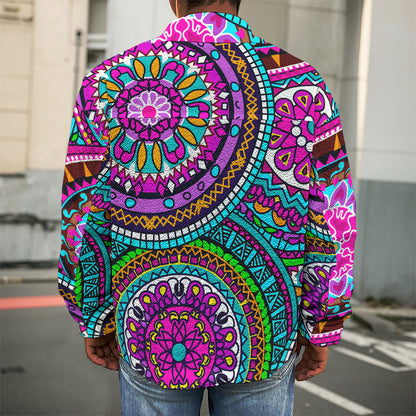 Purple Teal Circle Mandala Print Men's Shirt Jacket