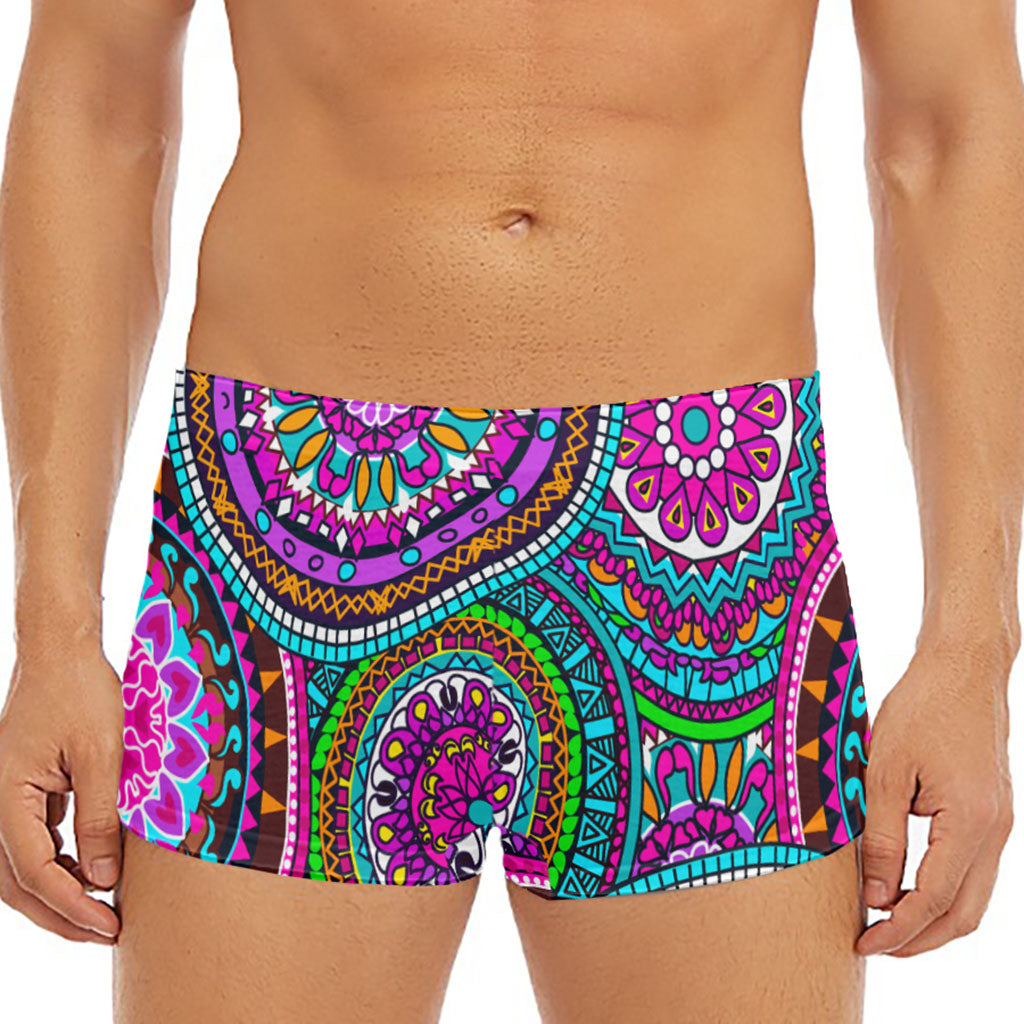 Purple Teal Circle Mandala Print Men's Short Boxer Briefs