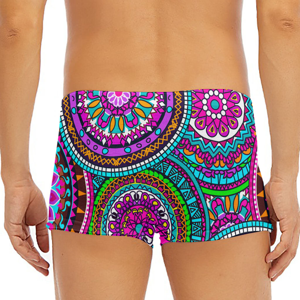 Purple Teal Circle Mandala Print Men's Short Boxer Briefs