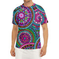 Purple Teal Circle Mandala Print Men's Short Sleeve Rash Guard