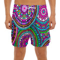 Purple Teal Circle Mandala Print Men's Split Running Shorts