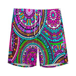 Purple Teal Circle Mandala Print Men's Sports Shorts