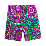 Purple Teal Circle Mandala Print Men's Sports Shorts