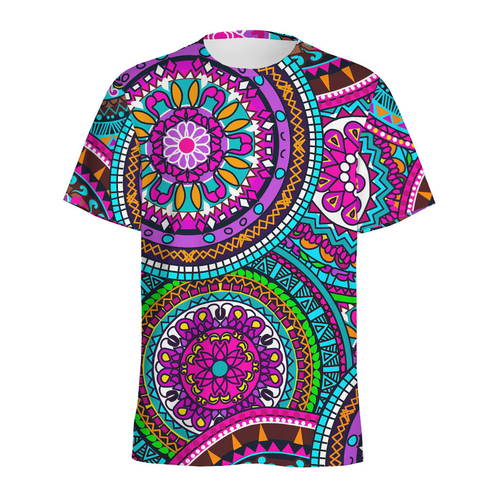 Purple Teal Circle Mandala Print Men's Sports T-Shirt
