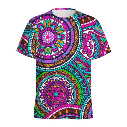 Purple Teal Circle Mandala Print Men's Sports T-Shirt