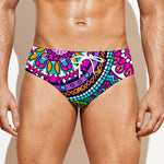 Purple Teal Circle Mandala Print Men's Swim Briefs