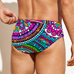 Purple Teal Circle Mandala Print Men's Swim Briefs
